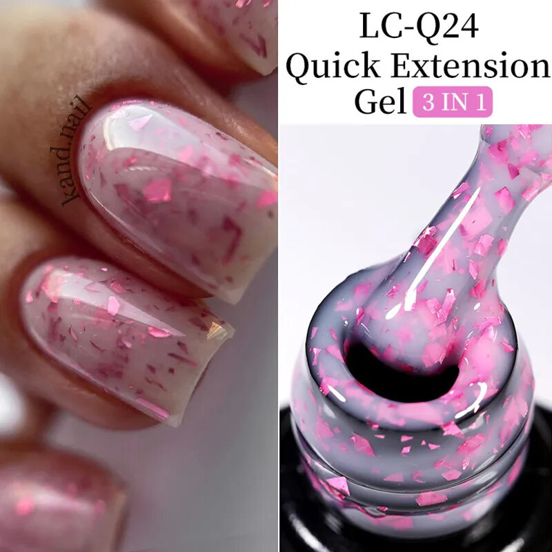 LILYCUTE 7ML Pink Glitter Quick Extension Gel Nail Polish Pink Gold Foils Effect Vernis Semi Permanent UV Gel Nail Art Hard Gel