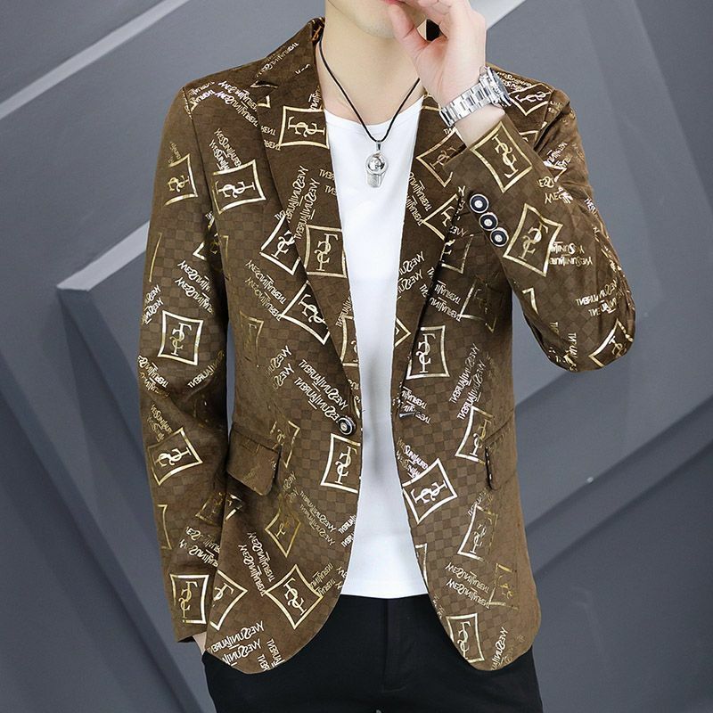 2-A30 Men's suit trendy print slim new small suit young barber spring and autumn ca single suit top