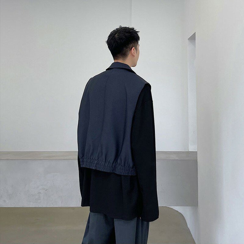 Kpop Mens Short Waistcoat Suit Collar Sleeveless Jacket Single Button Tank Top Korean Style Oversized Vest Hip Hop Clothes Man