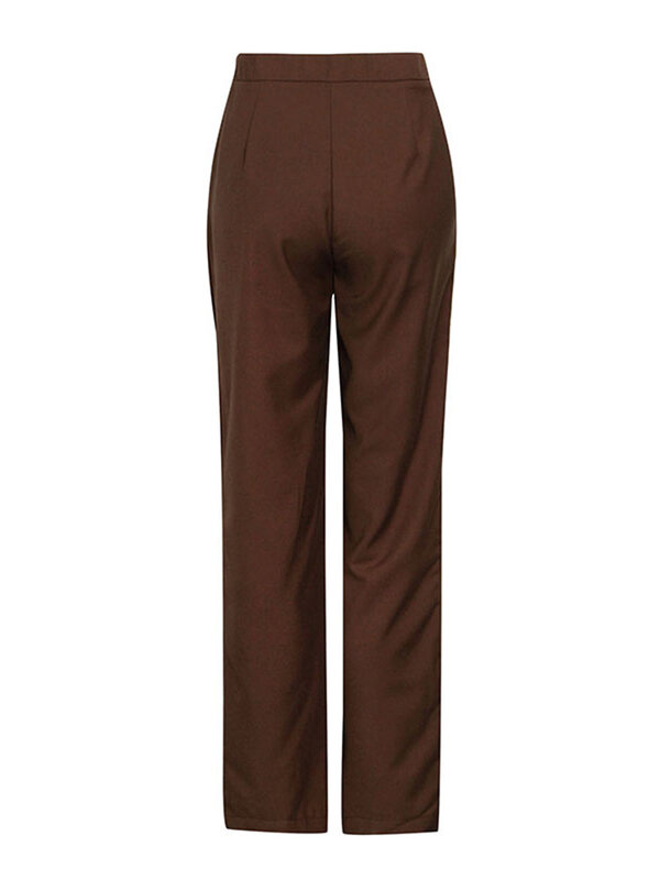 ROMISS Solid Minimalist Patchwork Zipper Full Length Pant For Women High Waist Spliced Pocket Casual Wide Leg Pants Female