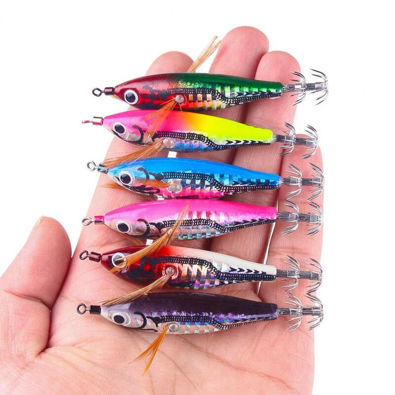 Swimming Action Bait 6pcs Glow Dark Fishing Lure Hooks with Squid Jig Realistic 3d Eyes Outdoor Fishing Accessories