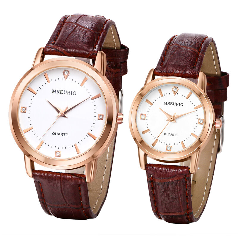 女性と男性のためのクラシックな茶色の革の時計,カップルのための腕時計,高級,時間
