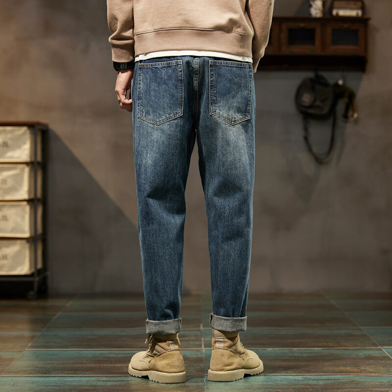 KSTUN Jeans Men luźny krój niebieskie workowate dżinsy moda wiosenne i jesienne spodnie szerokie nogawki spodnie jeansowe odzież męska spodnie haremowe