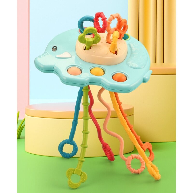 Toddler Puller String Toy Finger Toy Baby Rattle Soother Rainbow Music Bubbles Food Grade Teething Relief Education Toy