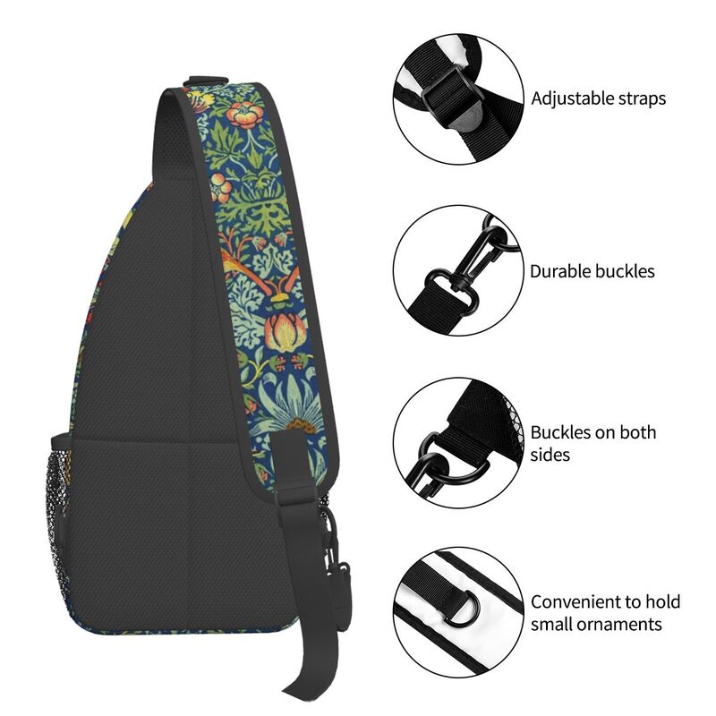 William Morris Strawberry Crossbody Sling Bags Chest Bag Floral Art Shoulder Backpack Daypack for Hiking Outdoor Cycling Pack