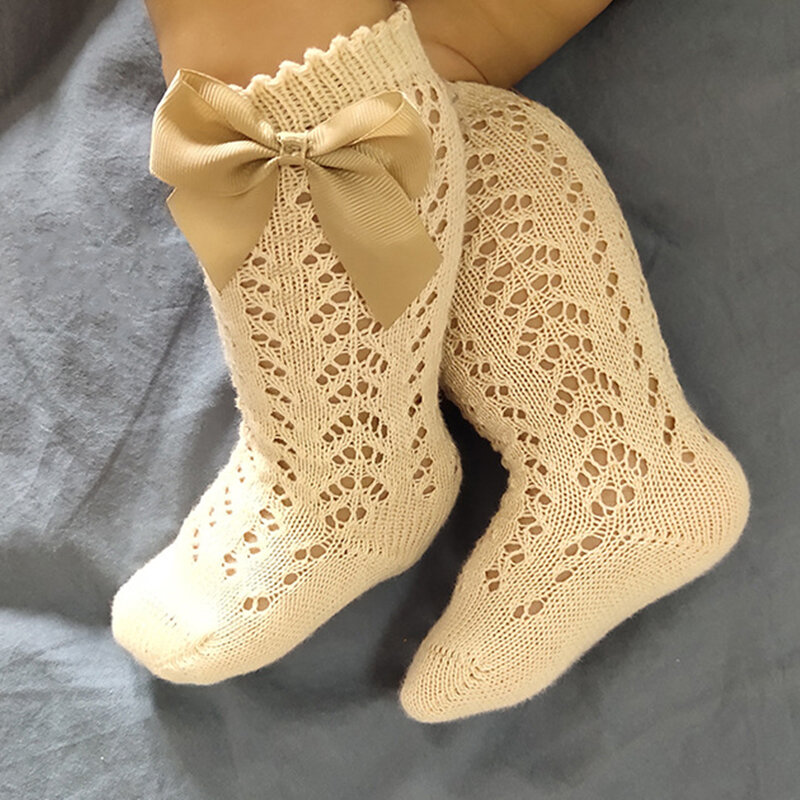 Детские носки Modamama для девочек против комаров в испанском стиле детские носки средней длины с бантиком из чесаного хлопка детские сетчатые носки