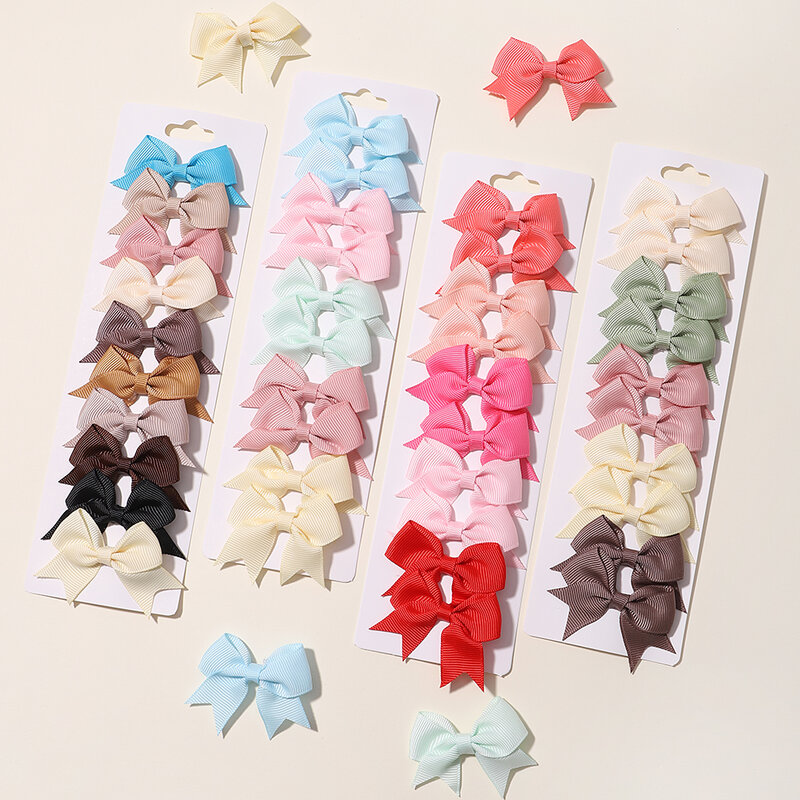 10Pcs/set Soft Cotton Bow Hairpin Girl Sweet Plaid Design Hairclip Solid Color Lovely Hairgripe Barrettes Kids Hair Accessories