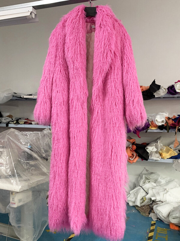 Zadorin-女性のための模造羊の毛皮のレインコート,非常に長い,丈夫なラペル,ふわふわのジャケット,冬の服,ファッショナブル,2024