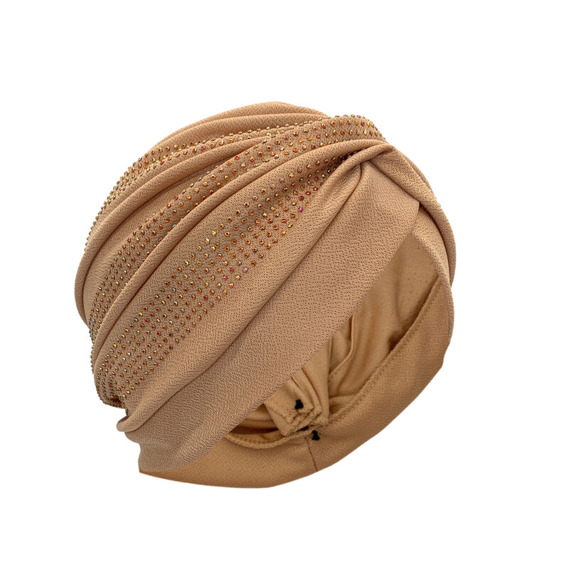 Shinny Diamanten Turban Kappe für Frauen weibliche Wickel kopf Motorhaube muslimischen Kopftuch Hut Turbante Mujer