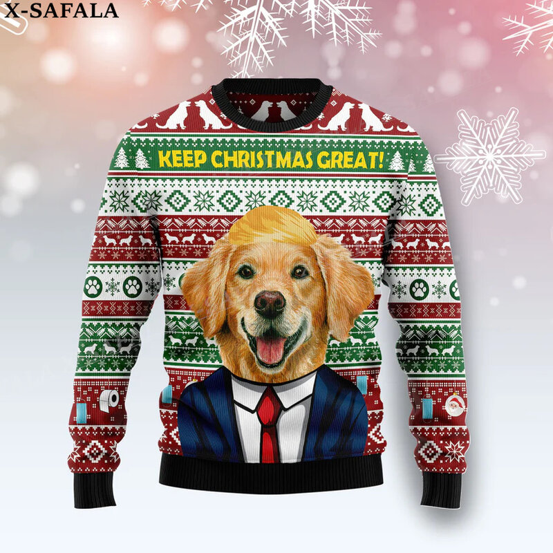 귀여운 강아지 크리스마스 니트 스웨터, 재미있는 할로윈 크리스마스 선물, 점퍼 탑, 커플 파티, 유니섹스 캐주얼-1