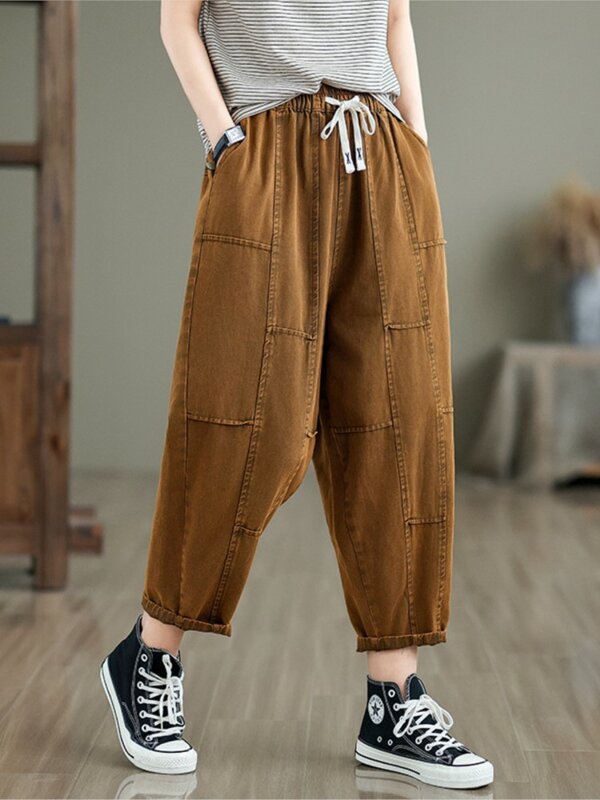 Oversized Spring Summer Harem Pant Women Elastic Waist Fashion Casual Loose Pleated Ladies Trousers Wide Leg Woman Pants