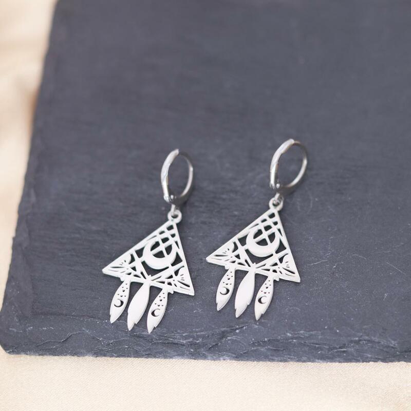 Edelstahl Dreieck Mond Creolen für Frauen Modeschmuck Silber Ohrringe Geschenk