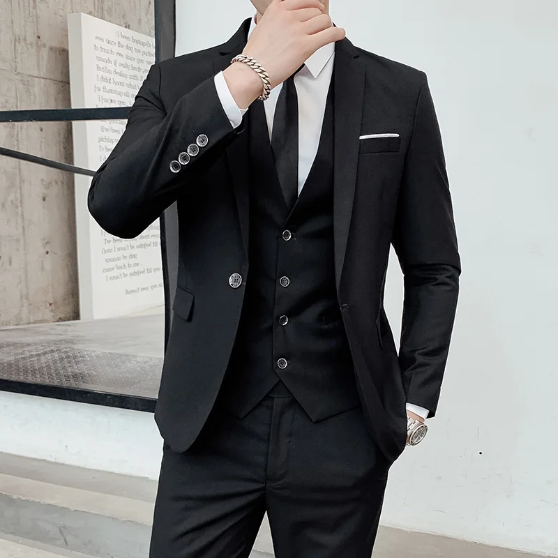 All-in-one Casual Suit Men's Three-piece Spring summer Slim-fit Formal Dress [Business Career] Suit Groom Best Man Wedding Dress