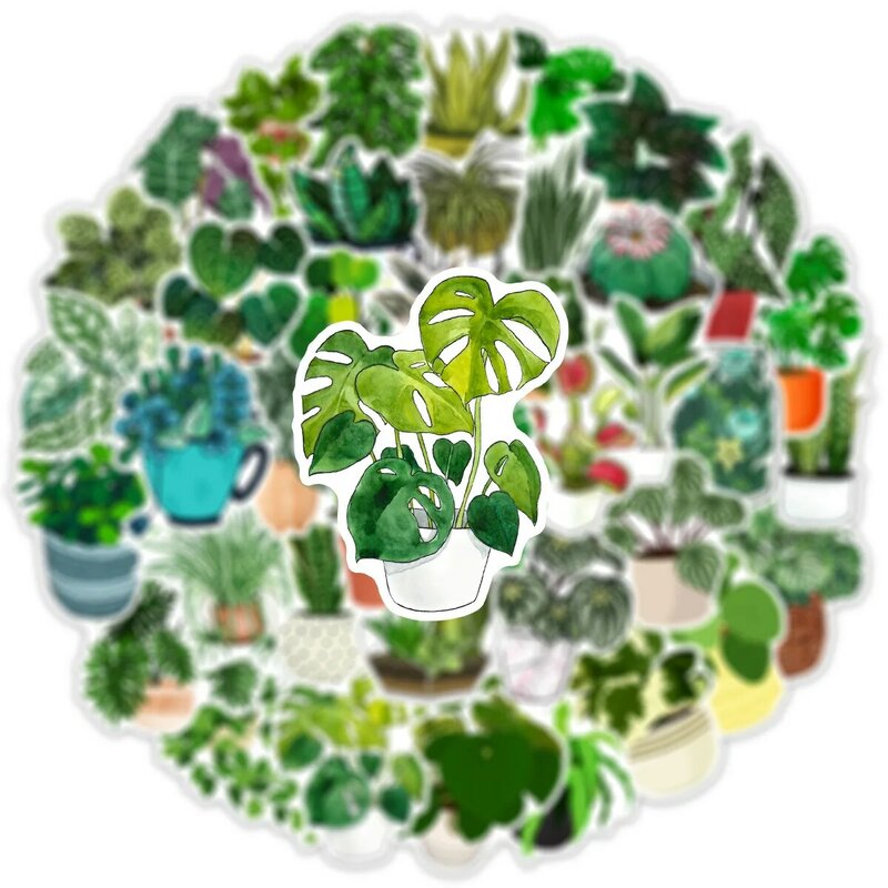 ชุดสติกเกอร์กราฟฟิตีลายการ์ตูนพืชสีเขียว50ชิ้นเหมาะสำหรับใส่แล็ปท็อปหมวกกันน็อคแบบ DIY สติกเกอร์ของเล่นขายส่ง