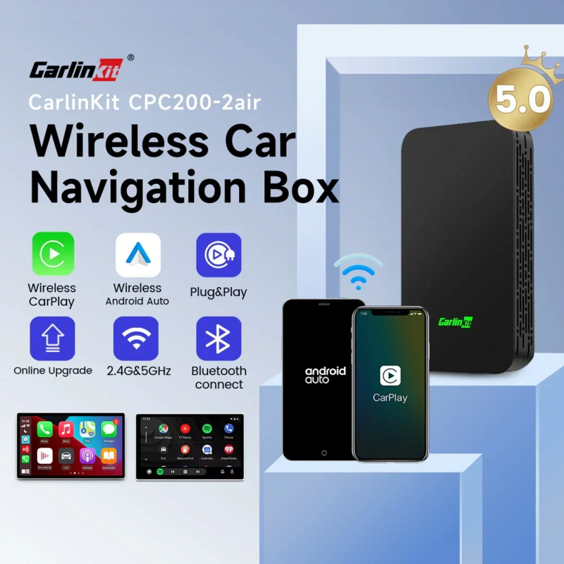 CarlinKit 5.0-Adaptador de CarPlay inalámbrico para coche, dispositivo con cable a inalámbrico, Android, Ai Box, WiFi, Bluetooth, conexión automática, Plug And Play