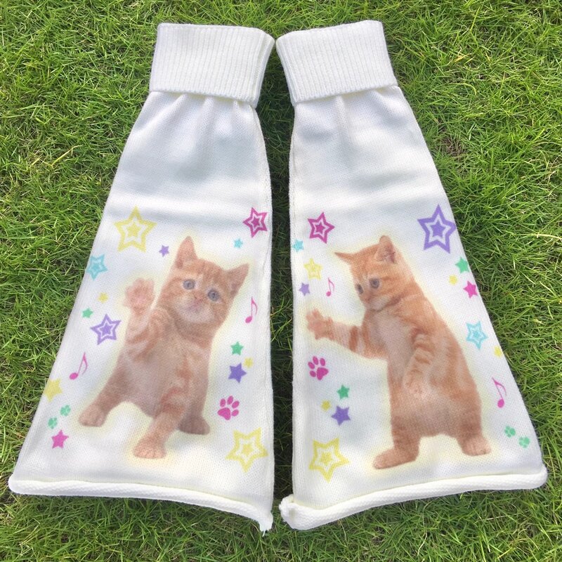 Y2k Cute Happy Kitten Millenia Hottie Foot Cover donna Leg Sleeves Cat Girls ginocchiera