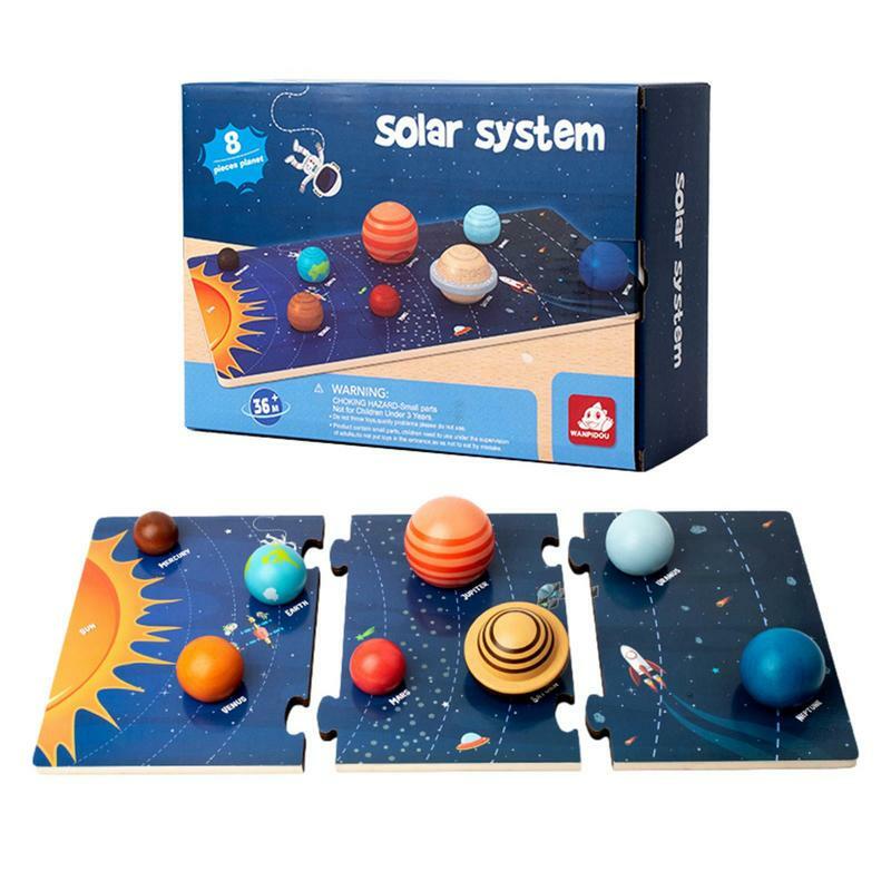 Деревянная 3d-модель солнечной системы, научная игрушка, развивающая интерактивная доска Монтессори для родителей и детей, подходящая планета, игрушка для детей