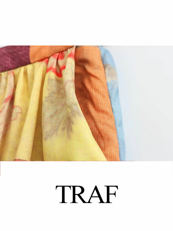 TRAF 여름 하이웨이스트 지퍼 우아한 여성 캐주얼 스커트, 사이드 포켓 스트리트 스커트, 시크한 꽃 프린트 플리츠 스커트