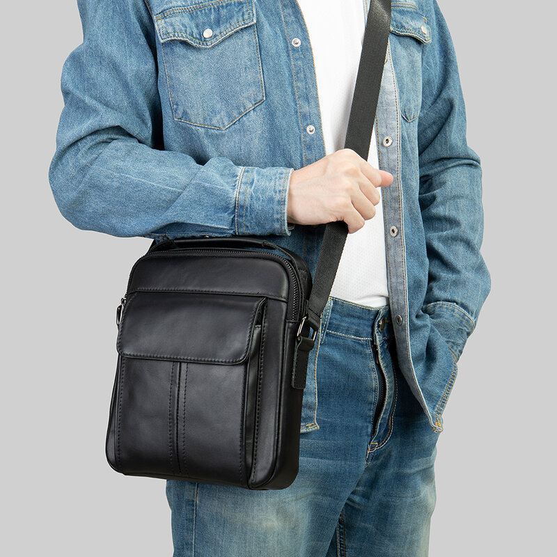 WESTAL tas selempang bahu kulit asli untuk pria, tas kurir kulit asli, tas selempang bepergian kapasitas besar, tas hadiah suami baru