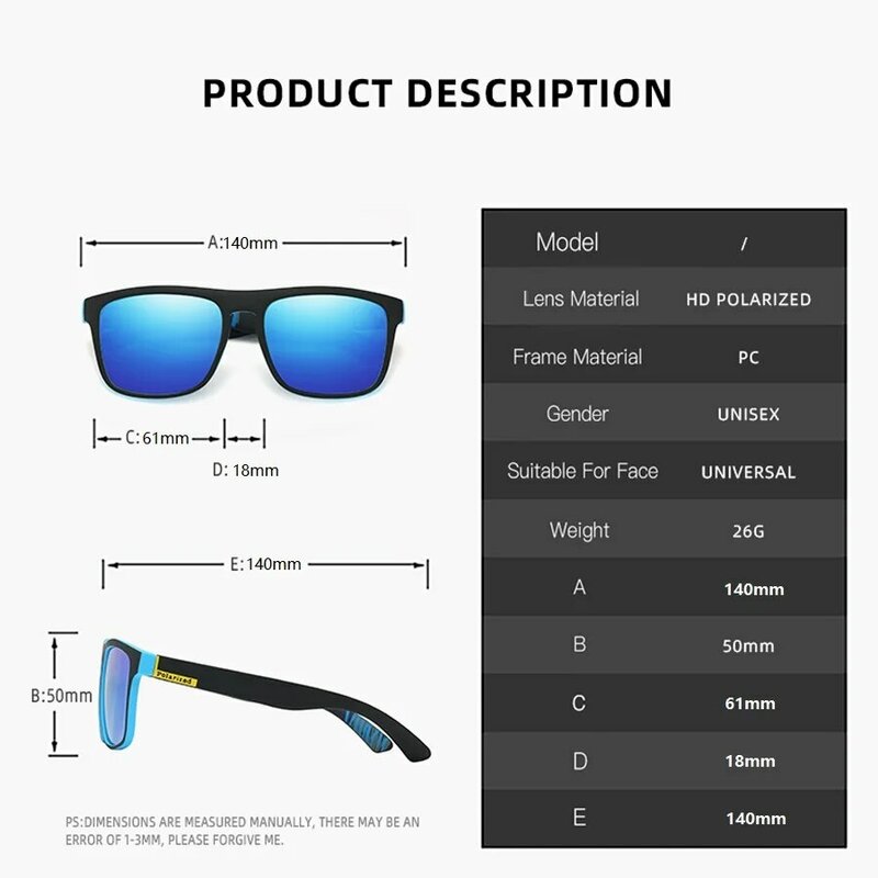 Clássico quadrado vintage esporte óculos polarizados para homens e mulheres, luxo marca designer óculos de sol, condução e pesca eyewear, UV400
