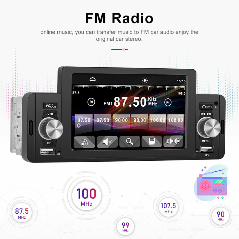 Автомагнитола Podofo, мультимедийный плеер на Android, с 5 "экраном, Bluetooth, с функцией MirrorLink, FM-приемником, для Volkswagen, Nissan, Toyota, Типоразмер 1DIN