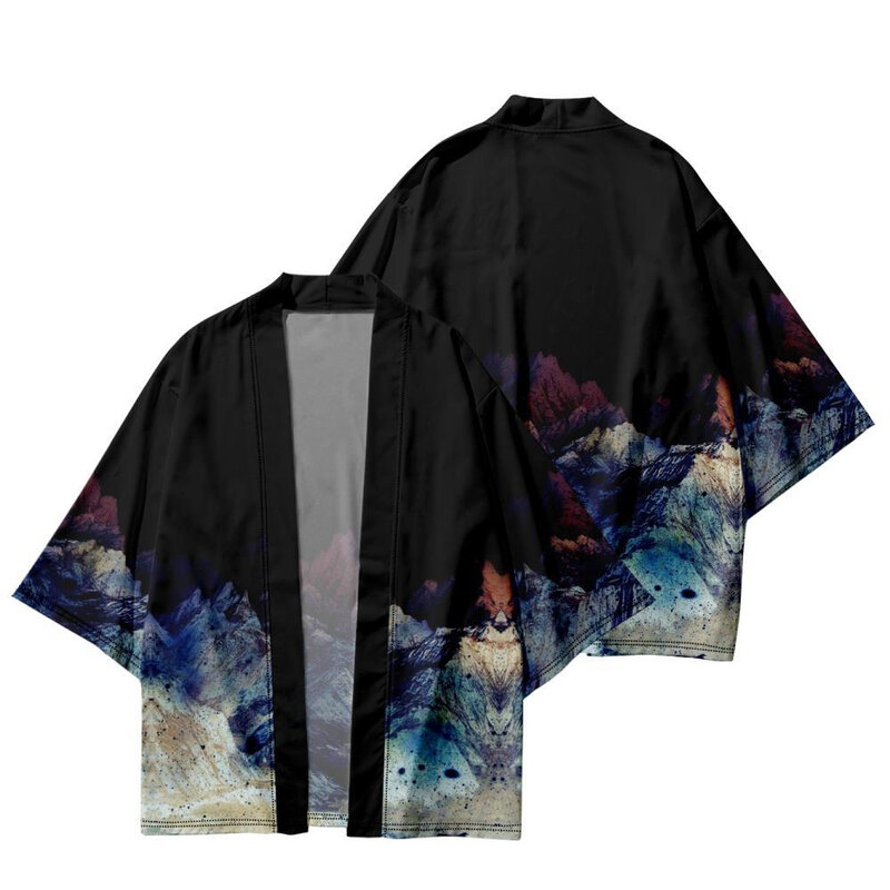여성 캐주얼 산악 프린트 유카타 일본 가디건, 하오리 남성 전통 아시아 의류 셔츠, 오버사이즈 루즈 기모노