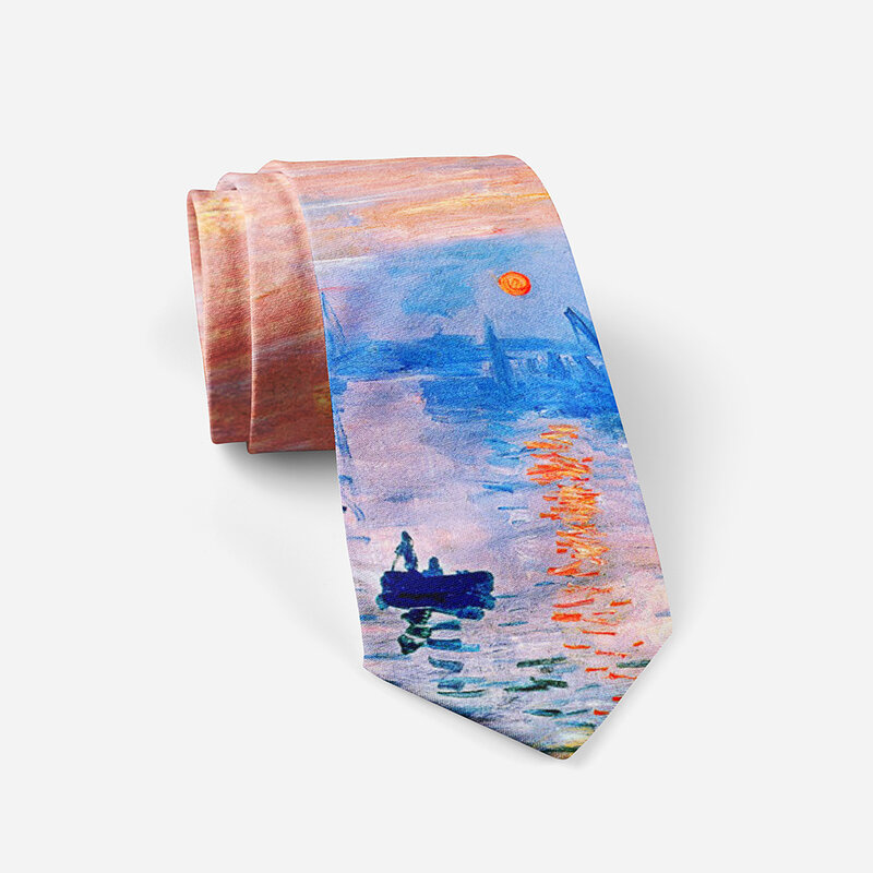 Mode 8cm breed polyester stropdassen olieverfschilderij de schreeuw zeilboot kat grappige stropdas vrijetijdsfeest trouwshirt pakken accessoires