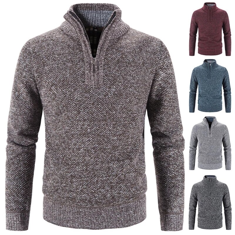 2023 Winter Herren Fleece dickeren Pullover halben Reiß verschluss Roll kragen pullover warme Pullover Qualität männliche schlanke Strick pullover