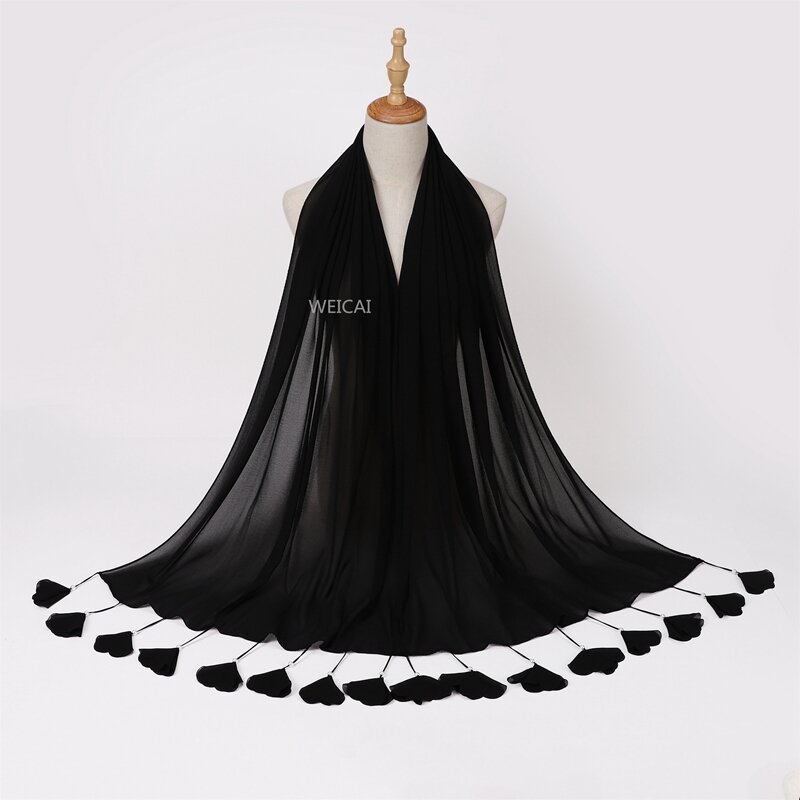 5 Stuks Groothandel Moslim Vrouwen Hijaabs Mode Elegantie Chiffon Sjaal Prachtige Kwast Hoofddoek Islamic Kostuum Festival Sjaal 678