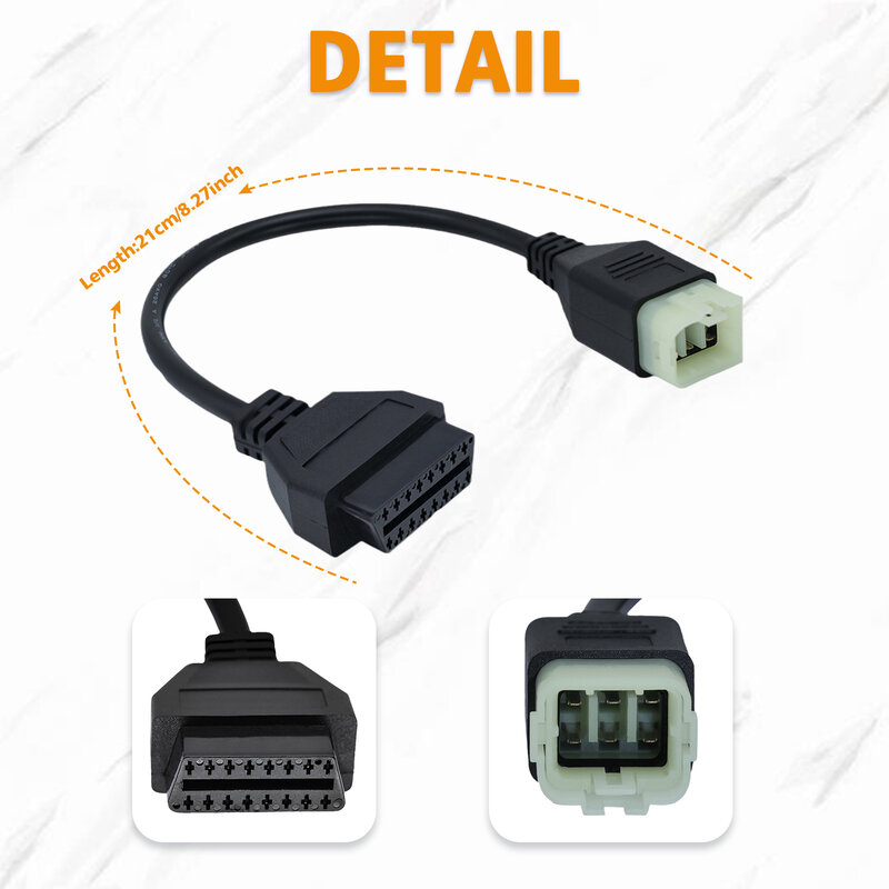 Obd2 Adapter for Royal Enfield Motorcycle 6 Pin to 16 Pin OBD Cable,Fit for Interceptor 650cc/Continental GT 650cc/535cc CAN Bus