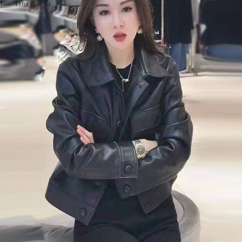 2022 Real Leather Jacket Women Genuine Sheepskin Motorcycle Leather Jacket S12