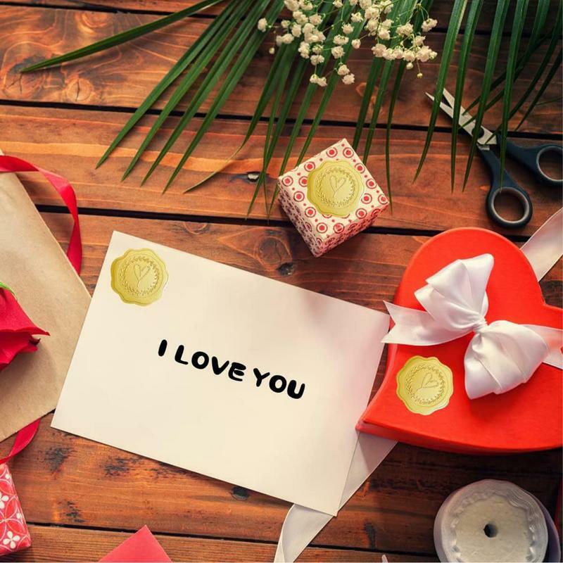 Self-Adhesive Heart Shape Gold Embossed Wax Seal Party Wedding Invitation Envelope Seals Greeting Card Decoration Seal Sticker