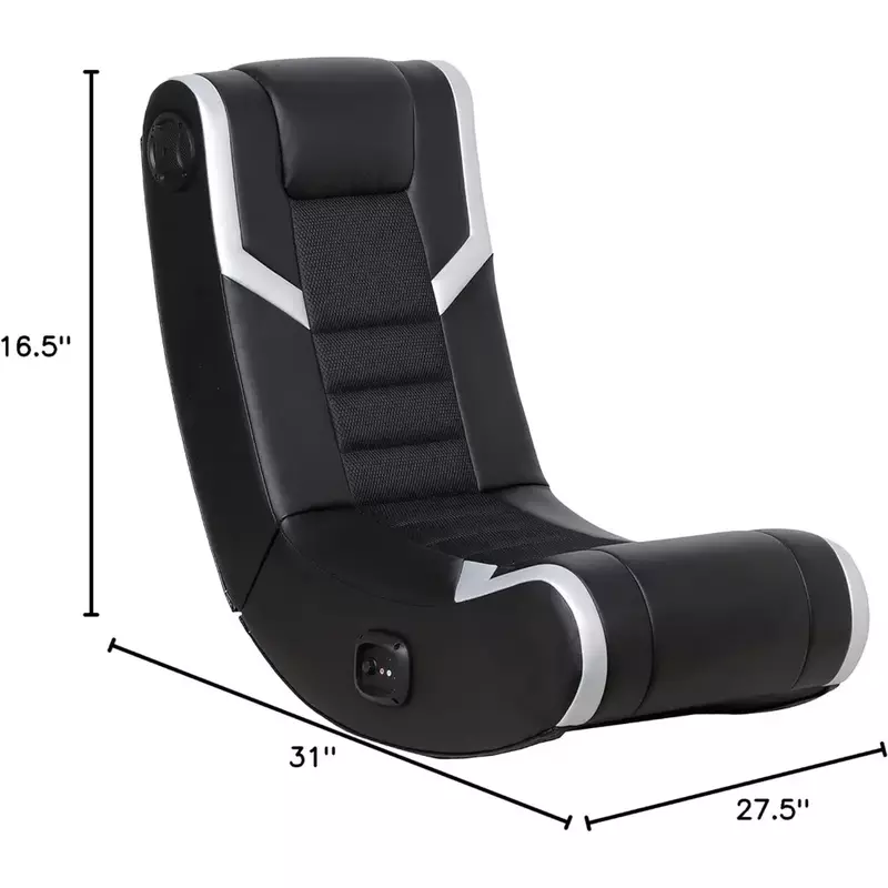 Cadeira reclinável dobrável em preto e prata, sofá Bluetooth Speaker, braço para uma pessoa, entretenimento e jogo, encosto de cabeça