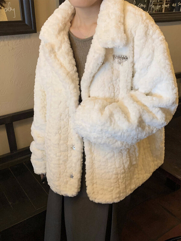 المرأة الأبيض فو الأرنب معطف الفرو ، أعلى إلى أسفل طوق ، رقيق سترة ، سميكة ، الدافئة ، Vintage ، B120 ، الحلو ، الشتاء ، 2023