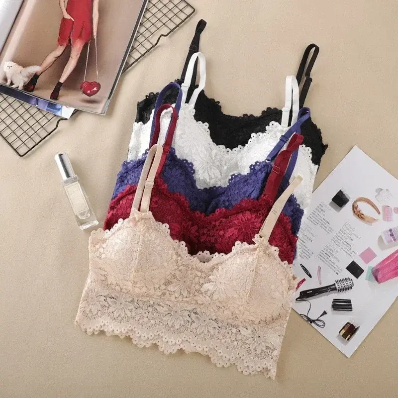 Explosive New Sunflower Fairy Lace Wrap Beautiful Back Underwear Fashion Women's Camisole Tank Top with Chest Pad