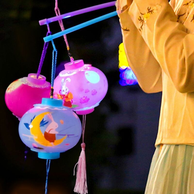 Chinese Handgemaakte Papier Handheld Verlichte Konijn Lantaarn Decoratie Hanger Diy Maan Licht Voor Mid-Autumn Festival Lucky Bunny
