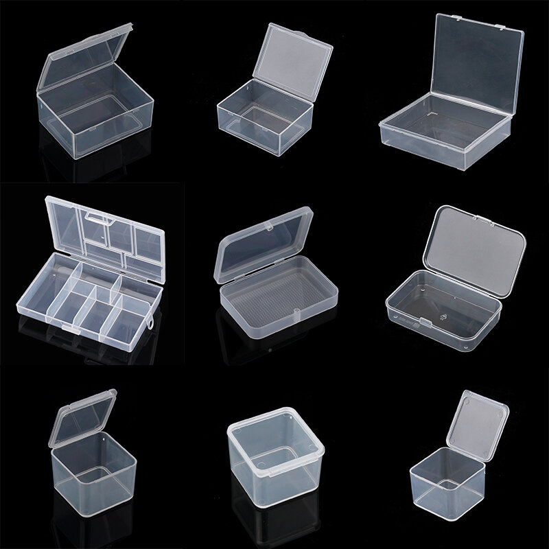 長方形のふた付き透明収納ボックス,1〜5個,プラスチック製の小さな容器の箱,ジュエリーカード用の正方形のオーガナイザー