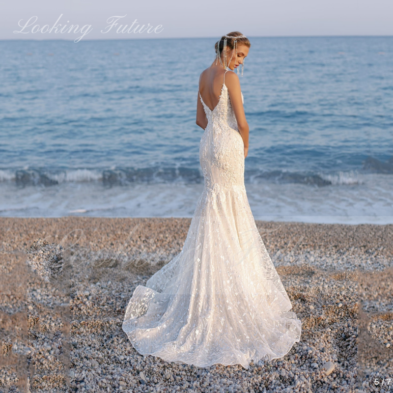Женское свадебное платье It's yiiya, белое кружевное платье без рукавов со съемным шлейфом и глубоким V-образным вырезом на лето 2024