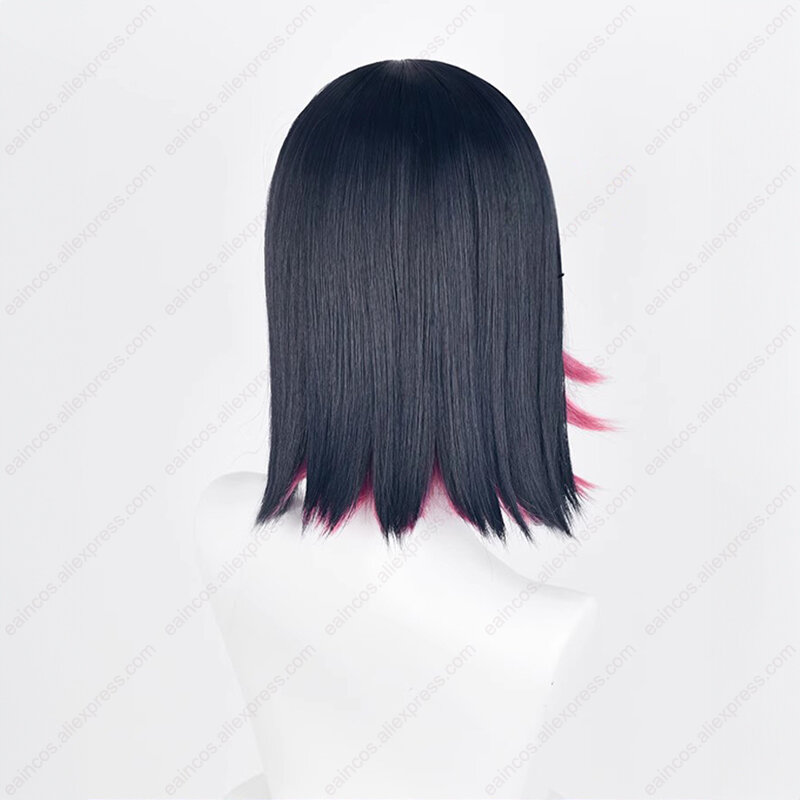 https://joe Wig Cosplay 33cm, Wig sintetis tahan panas rambut pendek mawar merah Campuran biru hitam