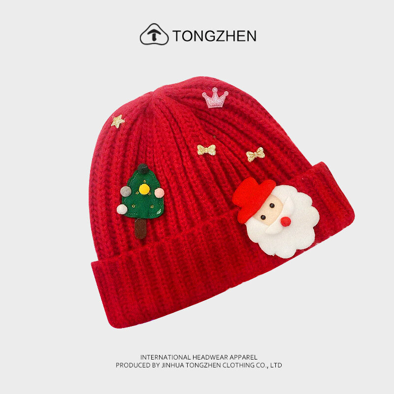 Зимняя вязаная шерстяная шапка для взрослых на Рождество Мужская и женская холодная шапка с Санта Клаусом пуловер шапки