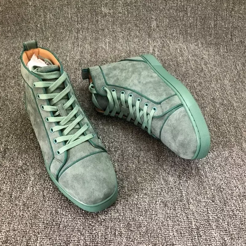 Luxury High Top Red Bottom For Men Trainers Driving Spiked Green Suede Genuine Leather Wedding Rivets Flats Sneakers Shoes