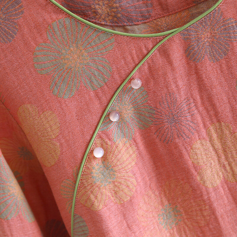 Pyjama en gaze de jacquard teint en fil de coton de style chinois pour femmes, bouton de perle, vêtements de maison, manches longues, printemps, 2 pièces