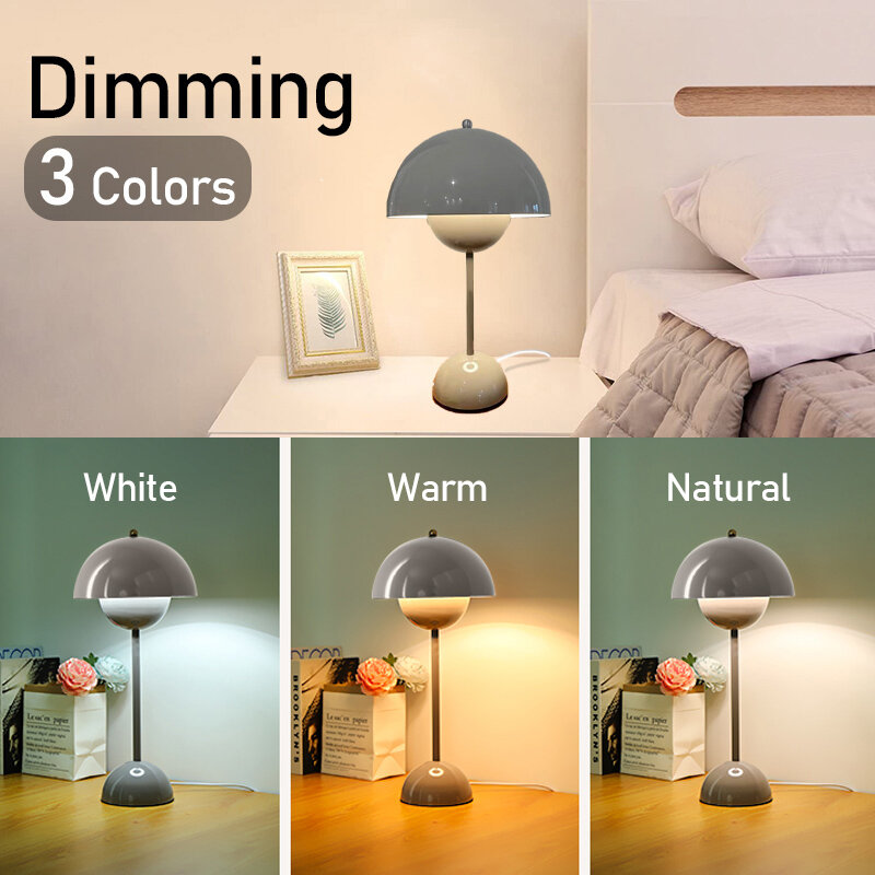 Touch Dimming Bud Table Lamp with Switch Plug Danish Creative Desk Light Nordic Bedside Lamp for Home/Office/Bar/Cafe/Hotel