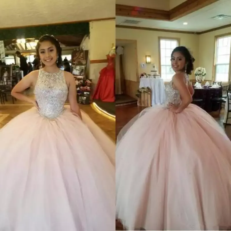 Miarki balowa suknia z dekoltem Quinceanera sukienki Vestidos De 15 Anos modne Bling Bling stanik kopciuszek sukienki na przyjęcie