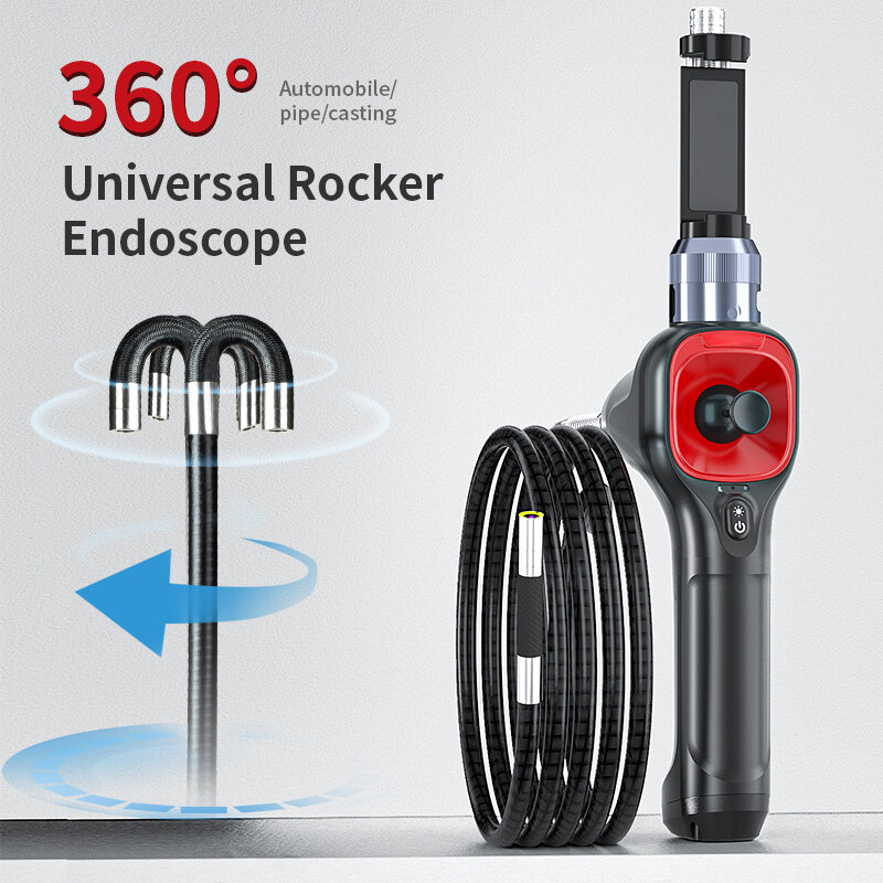 HD endoscópio dirigível com luz para Automotive, Articulando Borescope, 4- Way Joystick Articulação Câmera de Inspeção, 360mm, 6,2mm