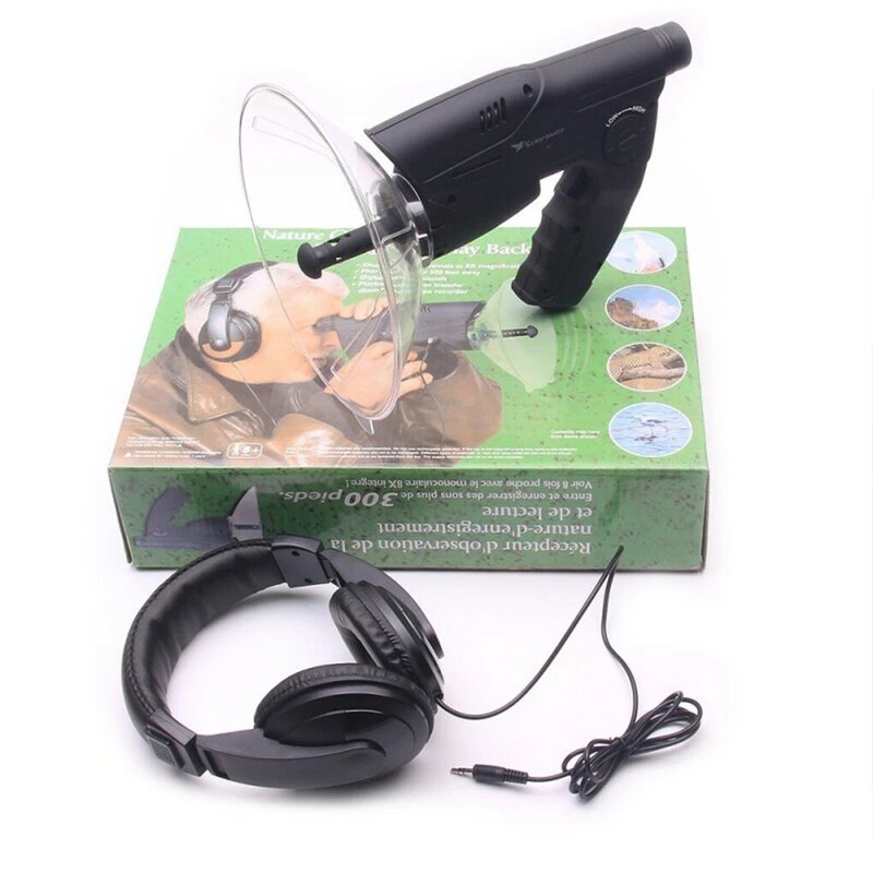 Micrófono parabólico ligero negro para escucha de aves, Control de frecuencia ligero y portátil como se muestra