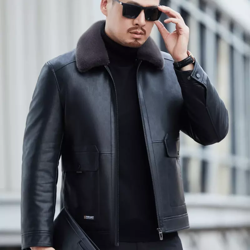 남성용 진짜 가죽 다운 재킷, 플립 칼라, 두꺼운 따뜻한 화이트 덕 다운 캐주얼 코트, ZDT-8052 겨울