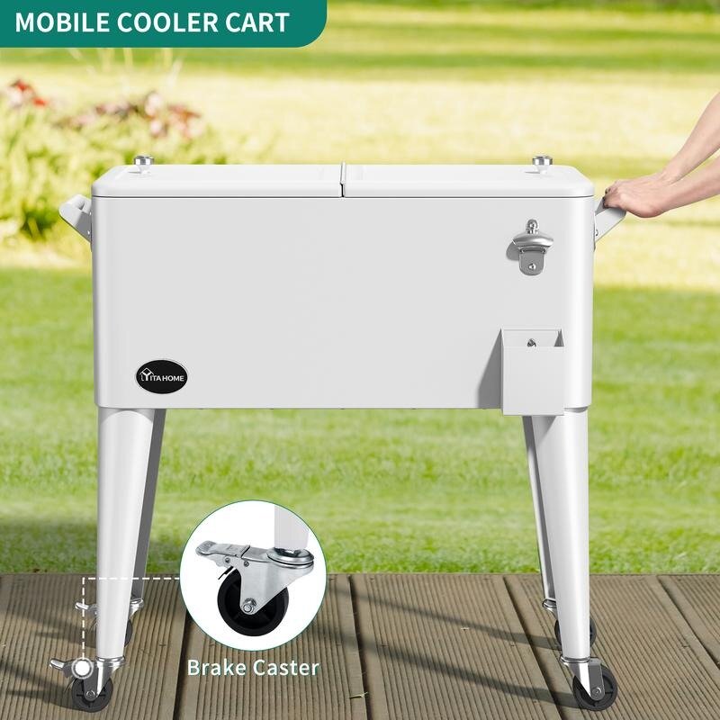 YITAHOME Cooler Cart with Bottle Opener Drainage, Portable Patio Cooler on Wheels, Outdoor Beverage Cart Ice Chest Cart