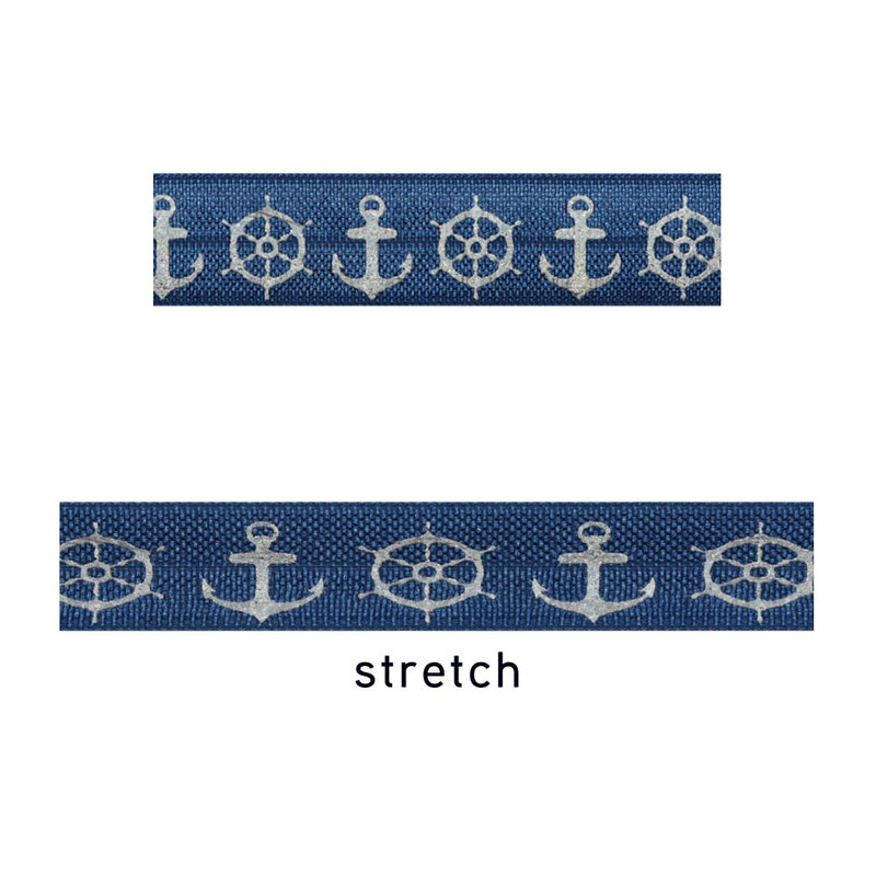 5/8 "15MM Silver Foil Ship Anchor stampato Fold Over elastico FOE Ribbon per accessori per capelli con cravatte nodo fai da te