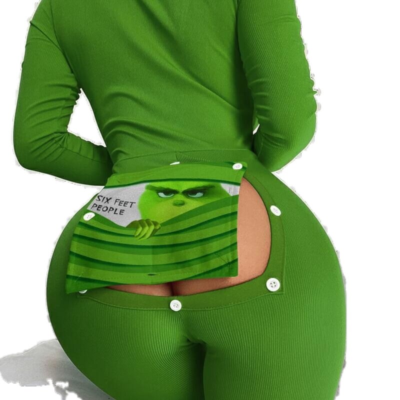 Donne primavera e autunno Sexy bottone verde manica lunga lettera stampa pannello di copertura tasca posteriore scava fuori tuta aderente